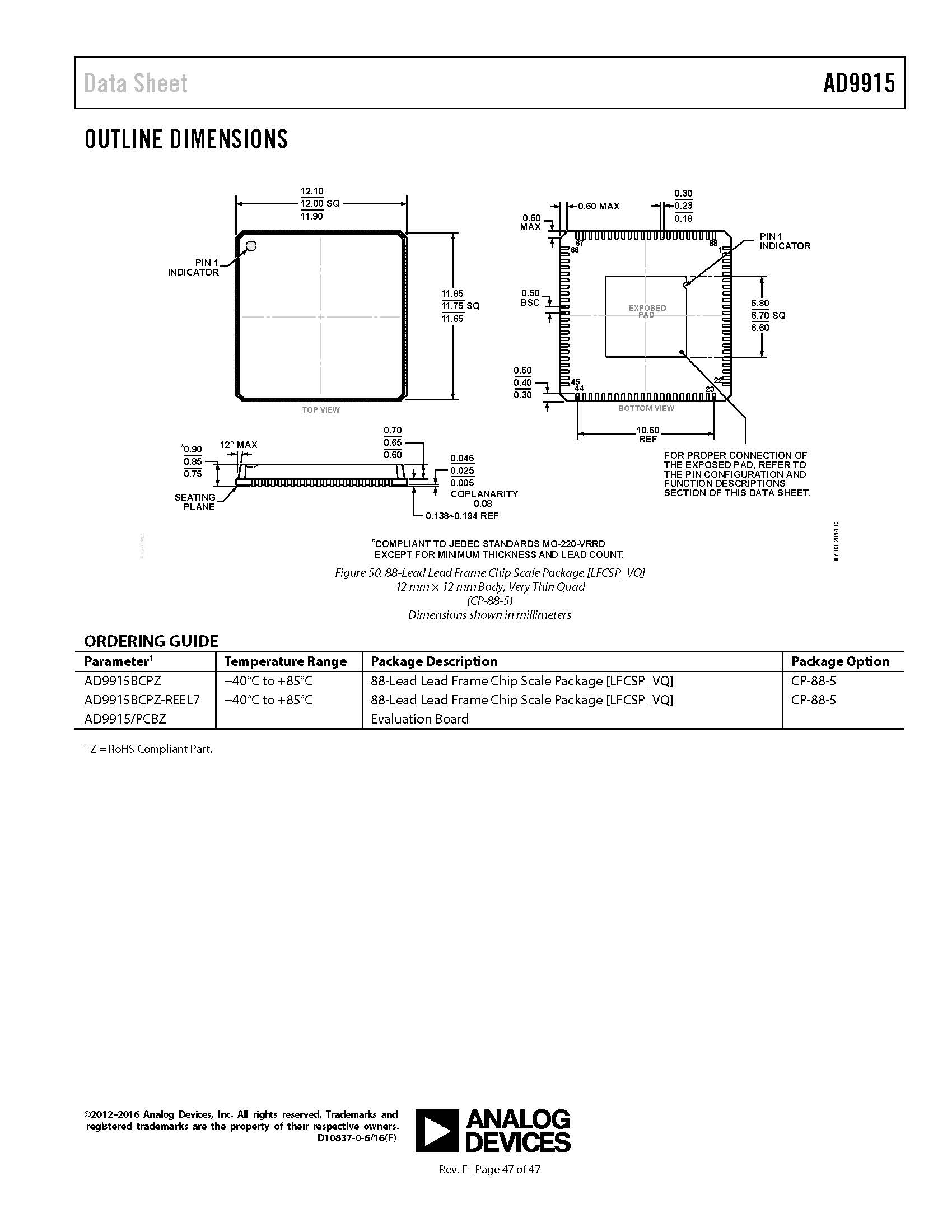 AD9915BCPZ 数据采集ADC/DAC – 专业 2.5 GSPS Direct Digital Synth w/ 12B(图3)